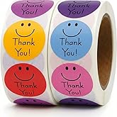 1000 Thank You Stickers – 1" Smiley Face Labels (2 Rolls) for Small Business, Teacher Gifts, Packaging, Envelopes, Party Favors, Teachers – Self-Adhesive Waterproof Thank You Sticker Roll