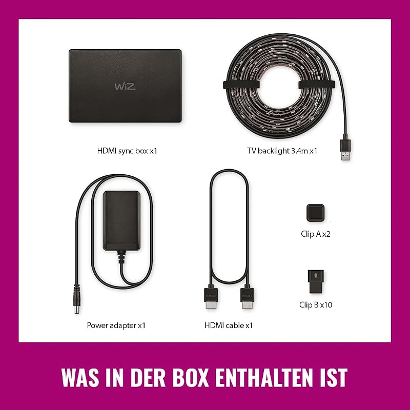 HDMI Sync Box mit TV-Beleuchtung - Synchronisiert Licht zu Ihren Filmen, Spielen und Musik -HDMI 2.0 - RGBIC LED Strip für 75"-85" Zoll TVs - App/Sprachsteuerung, funktioniert mit Google und Alexa
