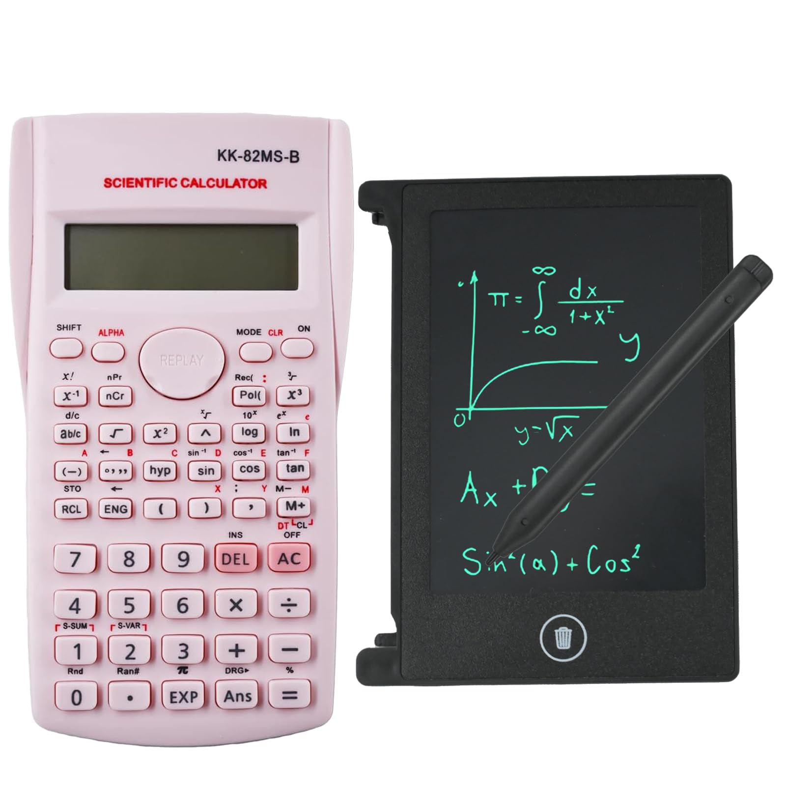 KK-82MS-B/KK-82MS-D Portable Engineering Scientific Calculator with 4.4 Inch LCD Erasable Writing Tablet, Professional Portable Calculator Notepad for Office,School(Pink)