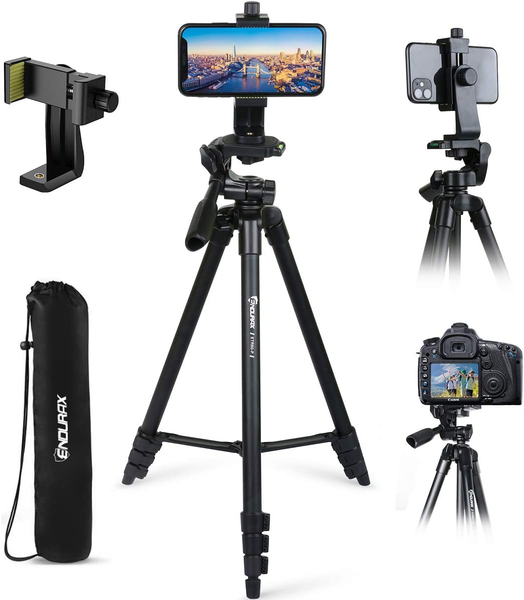 Endurax Cell Phone Tripod 60" for Phone and Camera Extendable Phone Stand for Recording with Remote Shutter & Universal Smartphone Mount for Android Phone: Camera & Photo