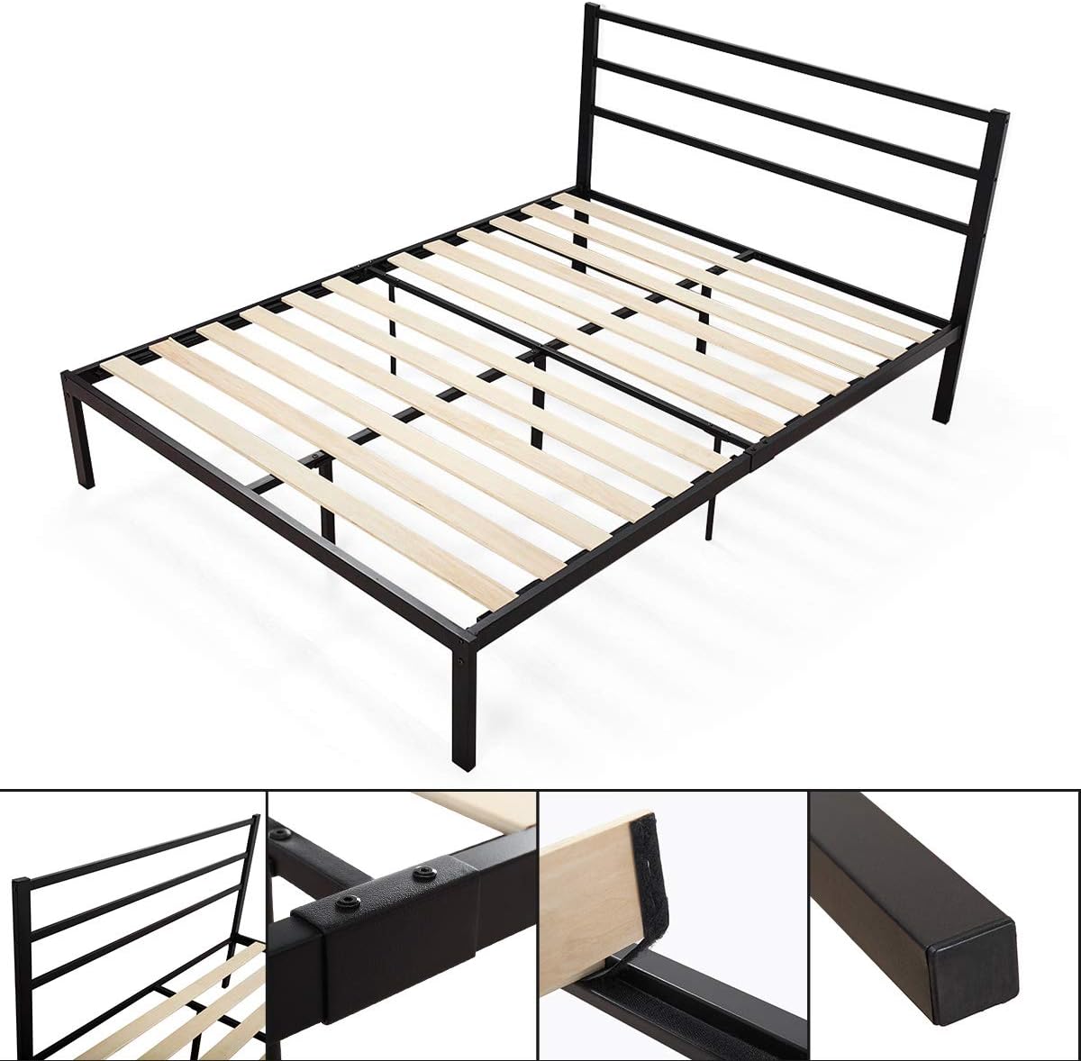 Furniture Jaxpety Full Size Bedroom Metal Platform Bed Frame W Wood Slats Mattress Foundation Black Home Kitchen