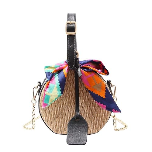 Housesczar Small Straw Beach Shoulder Bag Bandage Messenger Purse Chain Crossbody Women Handbags