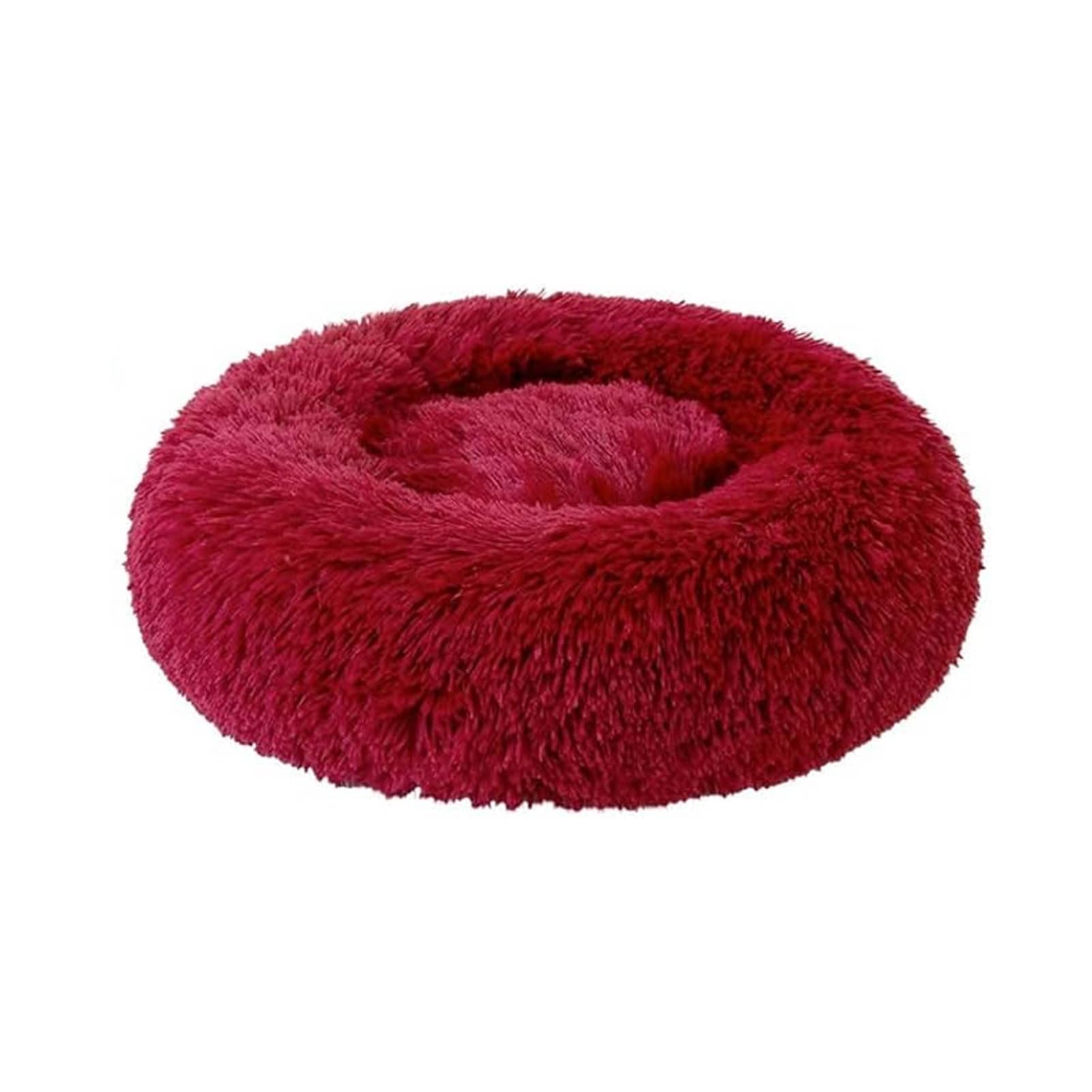 jiuzcare 50cm Calming Pet Bed for Small Dogs & Cats, Ultra-Soft 4cm Long Plush Donut Dog Bed, Washable Anti-Slip Round Puppy Cushion, Red