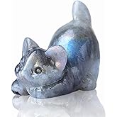 WUYOUSHI Labradorite Cat Crystal Statue and Healing Stones Cat Figurine Polished Gemstones Bedroom Office Desk Home Decoration A Lucky Decoration for Cat Lover
