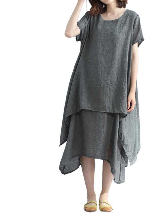 Amazon Charku ワンピース レディース マキシ丈 トップス 大きいサイズ ゆったり 半袖 カジュアル 春 夏 ワンピース チュニック おしゃれ レディース 無地 普段着 リネンワンピ 着痩せ マキシ丈ワンピース ロングドレス ワンピース チュニック 通販