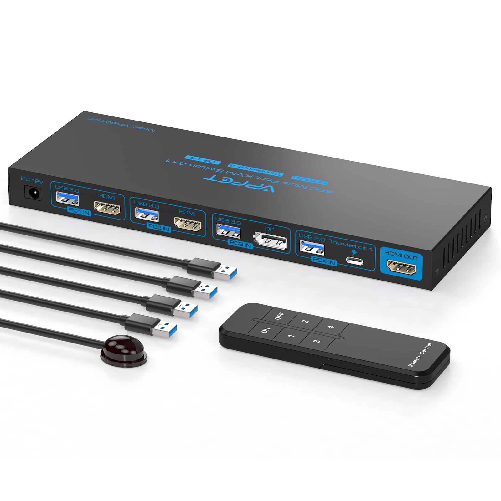 Photo 1 of 4K144Hz KVM Switch 4 Computers 1 Monitor USB3.0 DisplayPort+2HDMI+USB C KVM Switches 4 Ports for 4 Computers Share 1 Monitor and Keyboard Mouse etc. with Controller