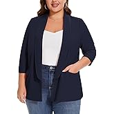 MINTLIMIT Plus Size Blazers for Women Casual Work Office 3/4 Sleeve Open Front Cardigan Suit Jacket Blazer with Pockets Navy Blue XX-Large