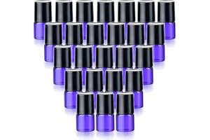 USROMMANER 25 Pack 1ml (1/4 Dram) Colorful Glass Roll On Glass Bottles for Essential Oils,Empty Glass Vial with Stainless Steel Roller Balls Perfume Aromatherapy Travel Roll On Container-5 Color Options (Blue)