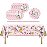 41 pcs Pink Cat Party Decoration Hello Cat Pink Kite Including 1pc Tablecover 20 pcs 7 inches Plates and 20 pcs 6.5 inches Napkins Cat Theme Birthday Party Decoration Favor Sets (41pcs light pink)