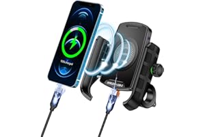 iMESTOU Motorcycle Wireless Phone Mount Charger QC3.0 USB C Handlebar/Rear-View Mirror Phone Holder Works with 12V/24V Motorc