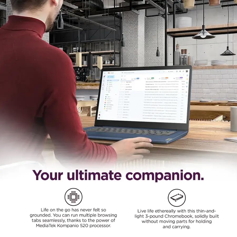 Lenovo IdeaPad Slim 3 Chromebook Laptop para estudiantes - Pantalla táctil FHD de 14'', MediaTek Kompanio 520 de 8 núcleos, liviano, 4 GB de RAM, 64 GB eMMC y tarjeta Micro SD de 256 GB, Wi-Fi 6, Chome OS, con accesorios