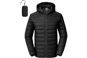 Rdruko Men's Down Puffer Jacket with Hood Packable Lightweight Puffy Hooded Winter Coat Light Thin Insulated Jacket