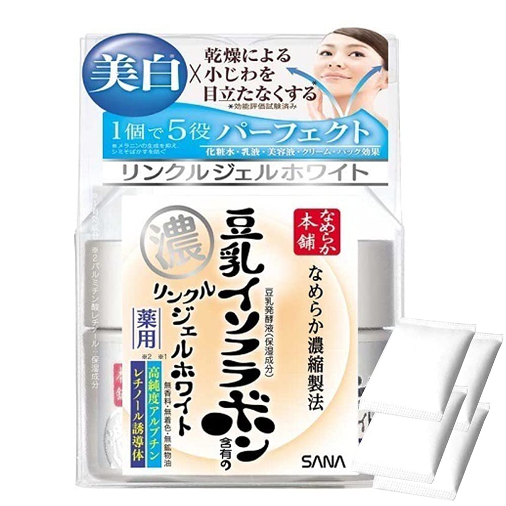 Sana Nameraka Honpo Soy Milk Isoflavone Wrinkle Gel White 100g - Includes Cotton Pads 4pcs