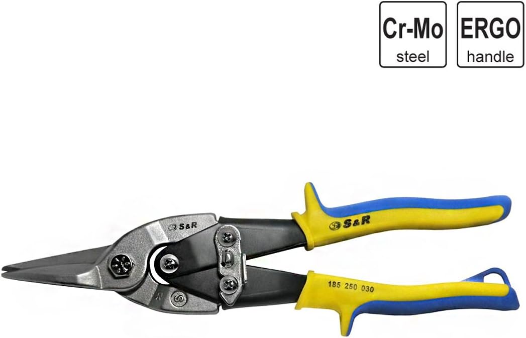 S&R Professional Aviation Tin Snips, 250mm - Straight Cut - Cr-Mo Steel - Universal Metal Shears for Cu Steel, INOX - HRC 60-62 - Image 3