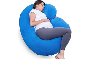1 MIDDLE ONE Pregnancy Pillow, C Shaped Full Body Pillow for Maternity Support, Pregnant Women Sleeping Pillow with Velour Cover (Blue)