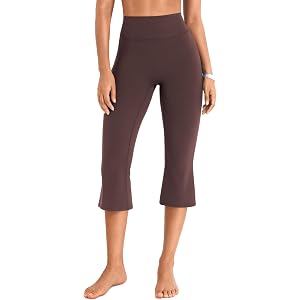 VOYJOY High Waist Womens Capri No Front Seam Scrunch Yoga Pants Flare Leg | Slim fit, Mini Flare Hem, Hidden Scrunch, Gym Wor