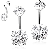 Mikovivi 2pcs 14G Belly Button Rings, Silver G23 Titanium Cubic Zircon CZ Belly Piercing Ring Internally Threaded Barbell Navel Bars Body Jewelry Gift for Women Men (12mm/0.472in)