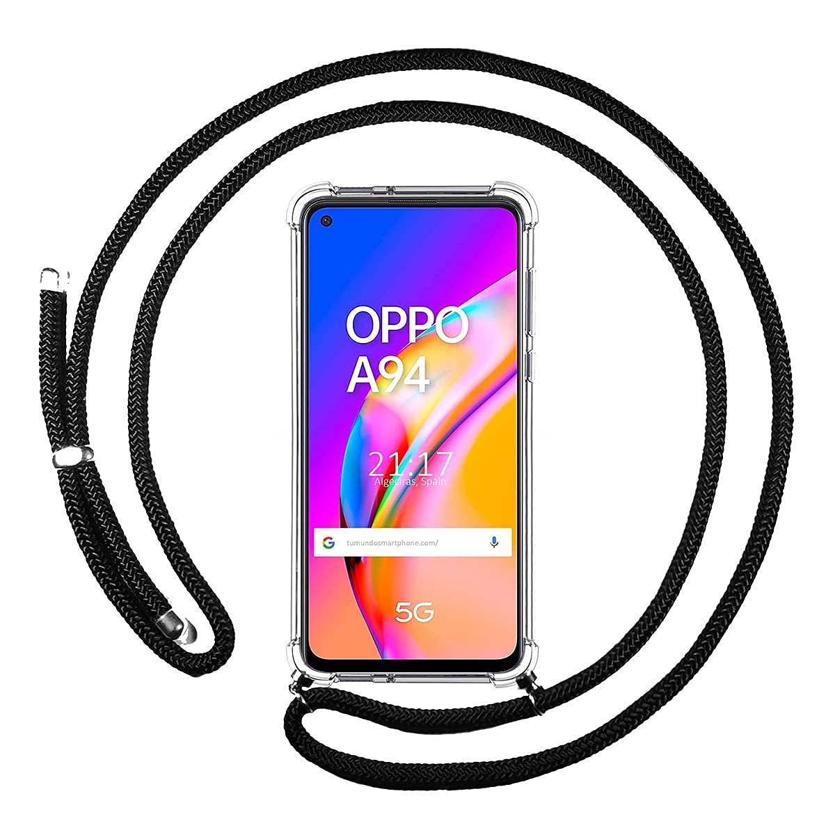 Tumundosmartphone Transparent Pendant Case for OPPO A94 5G with Black Cord