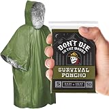 Don't Die In The Woods - Survival Poncho [1-Pack] - Wearable Emergency Blanket For Rain Protection + Heat Retention - 10 Essentials Outdoor Gear For Hiking Camping Hunting First Aid Kit (Green)