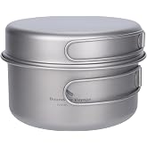 usharedo Outdoor 750ml - 2900ml Titanium Pot with Lid Folding Bail Handle Camping Hiking Picnic Ultralight Water Bottle Cup Mug Spork Set