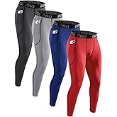Orrfreer 4 Pack Men’s Compression Pants Running Tights Workout Leggings for Men Athletic Base Layer Bottoms with Pockets