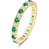 DAYBYDAY Sapphire/Emerald/Ruby Full Eternity Rings for Women, 2.4mm Thin Birthstone Stackable Rings, 925 Sterling Silver/14K Gold Plated Gemstone Wedding Band Size 6 to 10