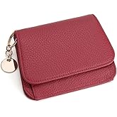 Mudono Small Wallet for Women RFID Blocking Genuine Leather Card Case Slim Tri-Fold Wallet with Zipper Pocket and Keychain