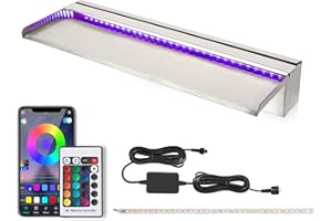 Aquadock 24'' APP Control Pool Waterfall Spillway Stainless Steel with RGB LED Lights, Pond Fountain Set for Outdoor Decorations, Koi Pond Swimming Pool16 Color Changing Spillway for Sheer Descent