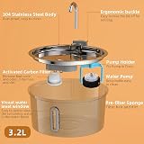 tomxcute 3.2L Stainless Steel Cat Water Fountain with Visible Water Level view 2
