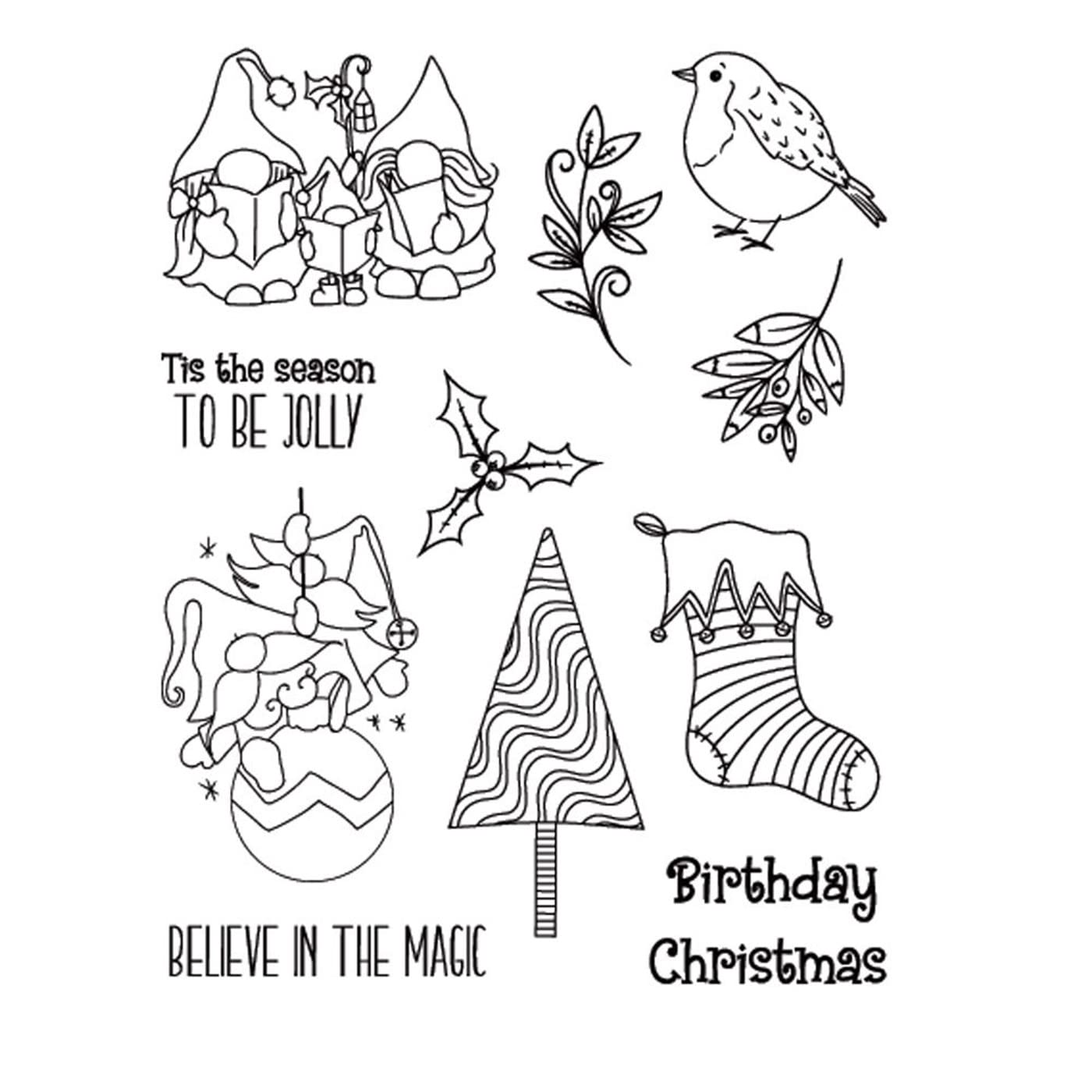 arriettycraft Merry Christmas Gnome Socks Christmas Tree Chickadee Clear Stamps for Cards Making Decoration and Scrapbooking Rubber Stamps for Craft