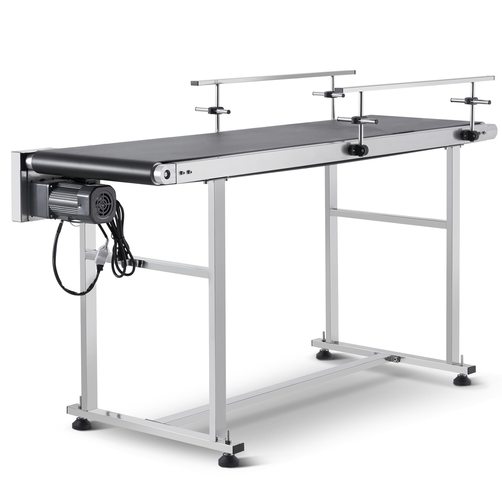 Photo 1 of VEVOR Belt Conveyor, 59 x 15.7 inch Conveyor Table, Heavy Duty Stainless Steel Motorized Belt Conveyor for Inkjet Coding Applications Powered PVC Belt Anti-Static Adjustable Speed (Double Guardrail)