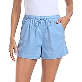 HDE Women's Linen Blend Drawstring Shorts High Waisted 4" Inseam Summer Shorts