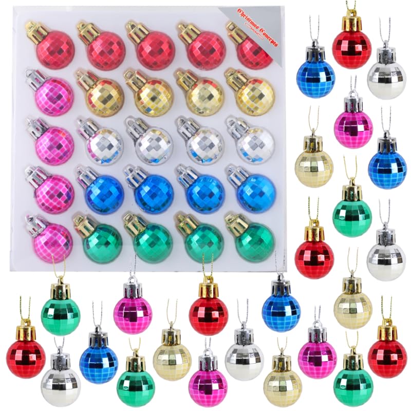 Christmas Concepts® Pack of 25-25mm, 2.5cm (1") Miniature Christmas Tree Baubles - Traditional Christmas Tree Ornaments (Multi Coloured)