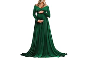 Saslax Maternity Off Shoulders Half Circle Gown for Baby Shower Photo Props Dress