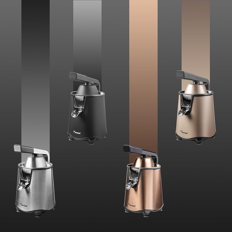 Spremiagrumi elettrico, spremiagrumi con funzione di arresto e filtro polpa in acciaio inox, con 2 coni, capacità 450 ml, leva soft pressa per un facile utilizzo, colore: rame
