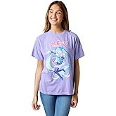 Hatsune Miku Character Logo Women's Purple Mineral Wash Crew Neck Short Sleeve T-Shirt