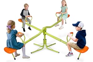 JUPITERFORCE Kids Seesaw Playground Equipment Swivel Teeter Totter with 360 Degree Rotating, Outdoor Fun Play for Kids, Toddlers, Boys, Girls, Children (4 Seats)