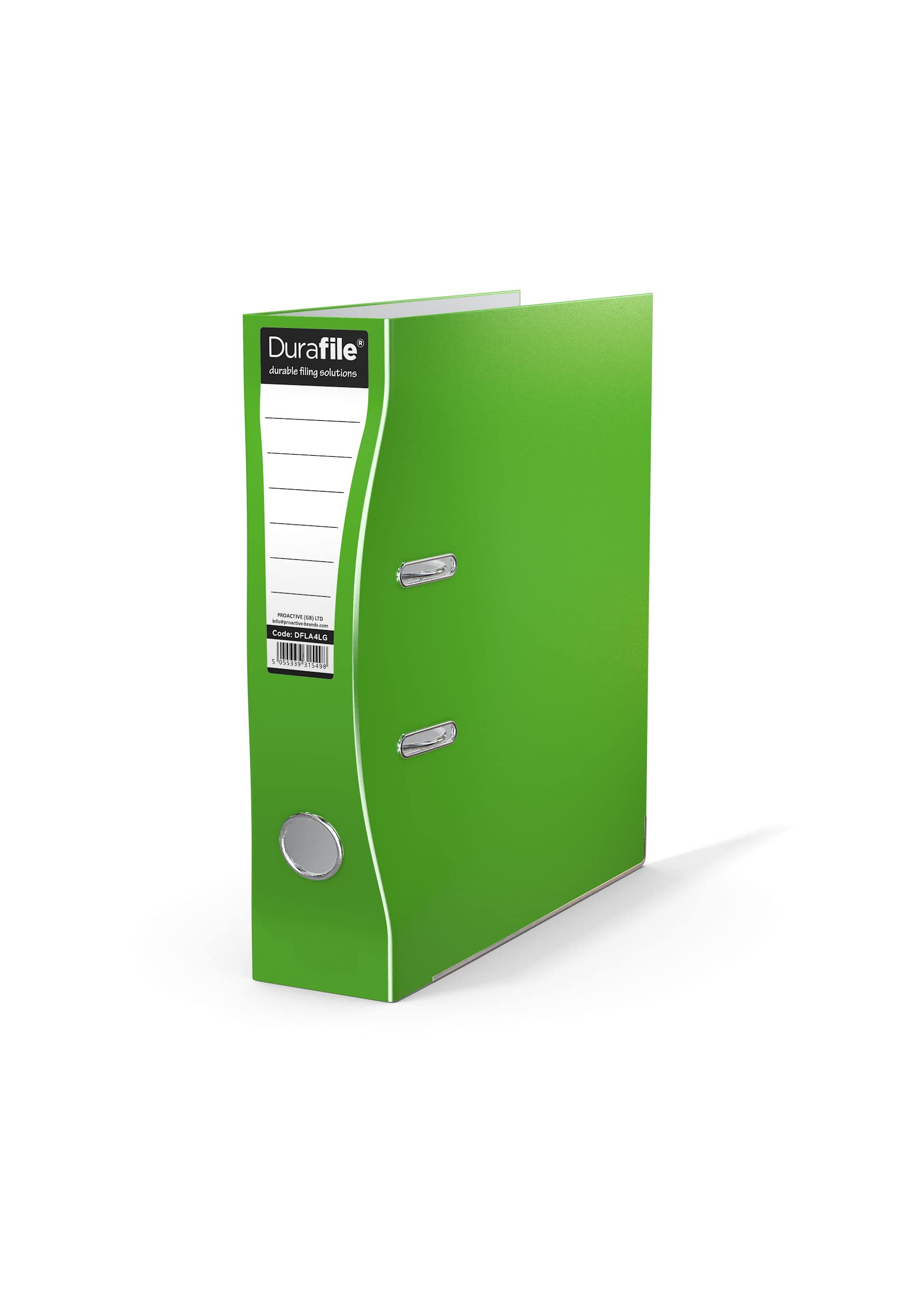 Durafile Lever Arch File, Light Green File, 'Ergonomic Curved Spine' Single Folder, Glossy Heavy Duty Board Construction with Metal Mechanism, Suitable for A4 Documents, Storage File folders