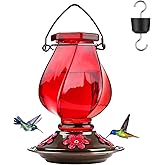 Hummingbird Feeder, BOLITE Glass Hummingbird Feeders for Outdoors Hanging, with Ant Moat and Five Feeding Ports, 22 Ounces, Leak Proof, Red, Birthday Gifts for Women Men, Gifts for Mom Dad