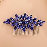 Octwine Bride Wedding Silver Green Red Blue Rhinestone Crystal Hair Comb Wedding Party Prom Hair Headpiece Bridal Wedding Hair Accessories for Women (Blue)