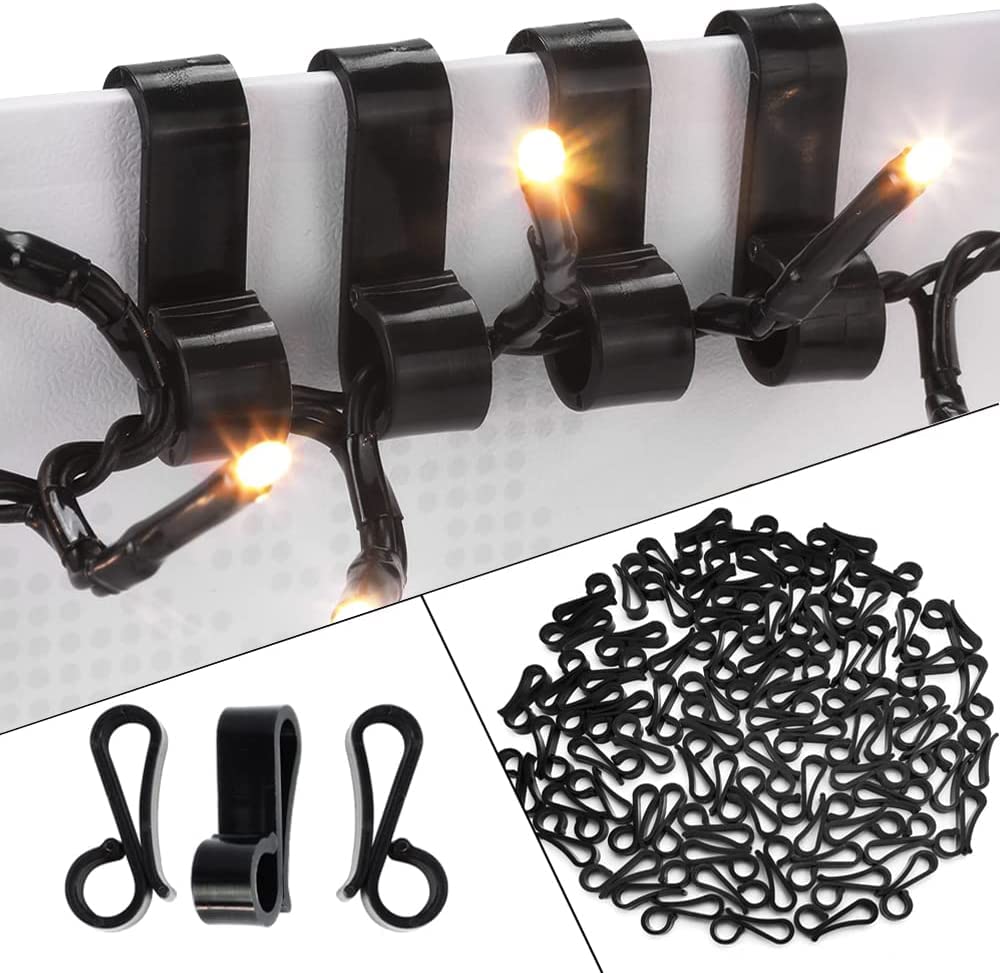 Vikdio 30 Pcs Black Gutter Hooks for Hanging Christmas Lights, Holiday Lights Clips Mount to Shingles, Gutter Clips for Securing Outdoor Icicle Lights on Christmas Halloween Home Garden Decor
