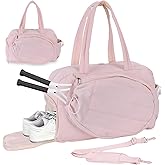 Qagstnkg Roomy Tennis Gym Bag for Women - Tennis Tote Holds 2 Rackets, Shoe Compartment&Wet Pocket, Lightweight Sports Duffle, Fits 15.6" Laptop, Overnight Weekend Bag with Shoulder