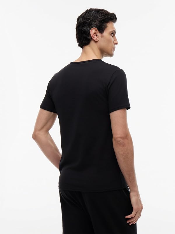 Camisetas de Manga Corta Pack de 3 Hombre Stretch con Cuello Redondo, Negro (Black/Black/Black), L — foto 6 de 7