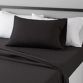 Amazon Basics 3-Piece Soft Super Microfiber Bed Sheet Set with 14" Deep Pockets, Twin, Black, Solid