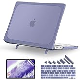 Batianda Heavy Duty Case for New MacBook Pro 16 inch 2024 M4 2023 M3 2021 M2 Pro Max- Ergonomic Foldable Kickstand (Holds 22lbs/Zero Wobble) Matte Rugged Armor Cover with Spare Parts, Lavender Grey