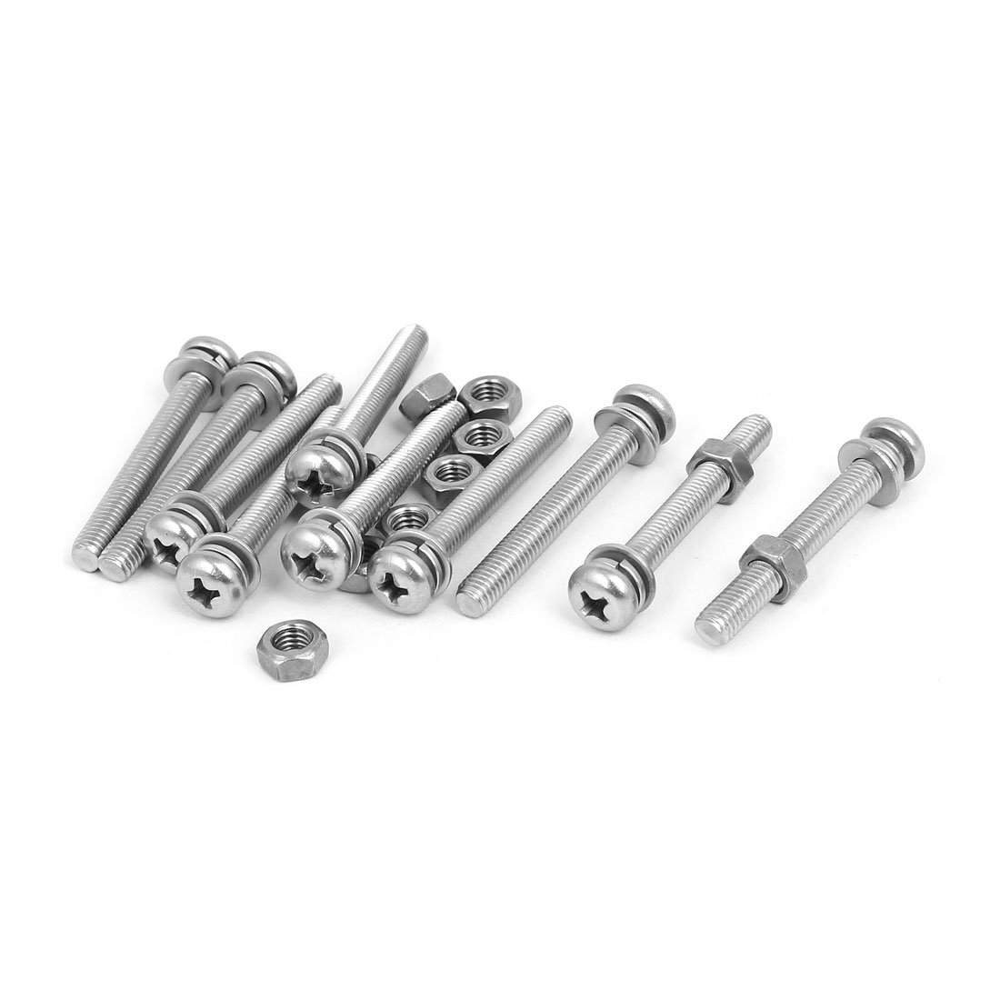 Sourcingmap M5 x 40mm 304 Stainless Steel Phillips Pan Head Screws Nuts w Washers 10 Sets