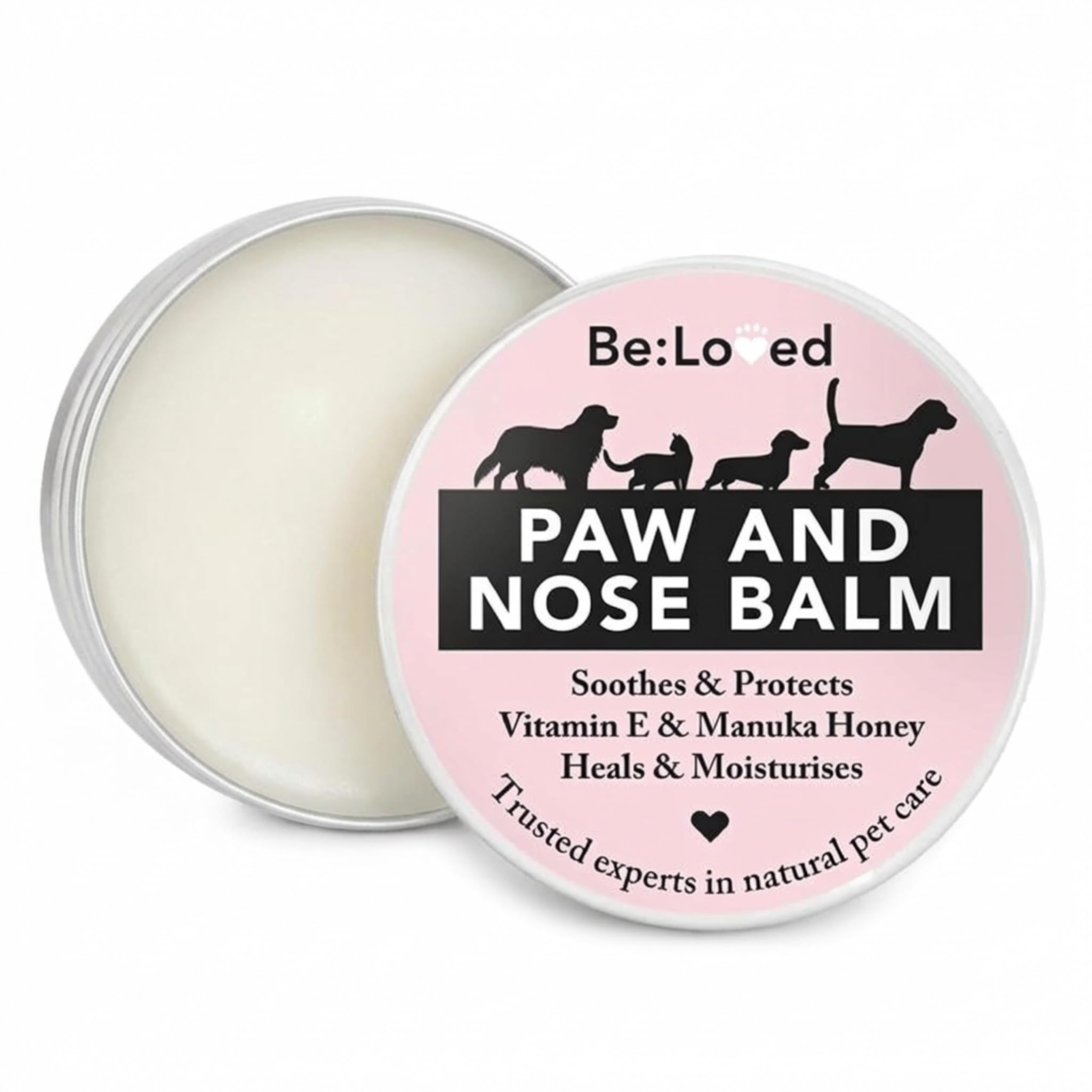 Be:Loved - Be:Soft Dog Paw Balm - Dog Accessories, Horse and Cat Essentials - Natural Paw & Nose Pet Care with Vitamin E, Manuka Honey & Shea Butter - Handmade in the UK - 60g