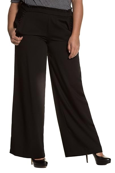 Ulla Popken Women S Plus Size Ruffled Wide Leg Palazzo Pants Black