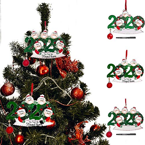 WISREMT Personalized 1-7 Family Members Name Christmas Ornament Kit, 2020 DIY Customized Christmas Tree Hanging Decorating Kit Funny Creative Gift for Friends