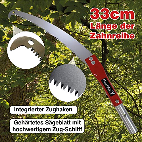 FenWi 4m Teleskop Baumsäge mit gebogener Haken Astsäge und 410cm Aluminium Teleskopstange als Hochentaster mit Teleskopstiel I bis max. 6m Höhe sägen mit der Teleskopsäge – Bild 7